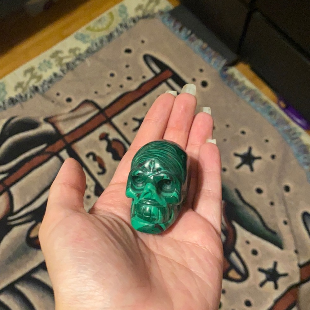 Beautiful Real Malachite Stone Carved Skull 🌼